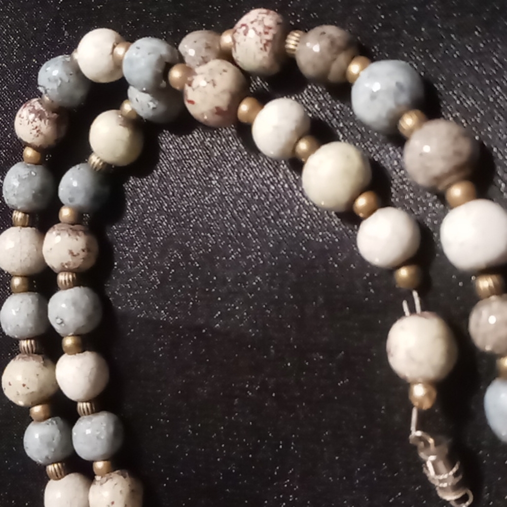 Vintage blue sea jasper beaded necklace 20 inches long natural Jasper.